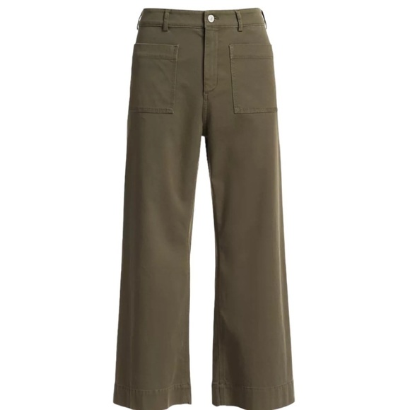 A.L.C. Fallon High rise Wide Leg Stretch Twill Utility Pocket Army Green Crop - Picture 6 of 14
